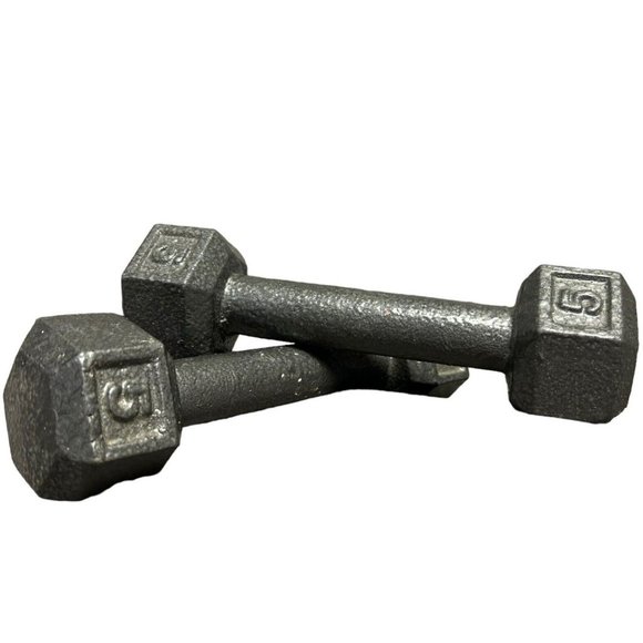 Vintage 5 lb Hex Weight Cast Iron Dumbbells Free Hand Weight Pair = 10 Pounds - Picture 2 of 5